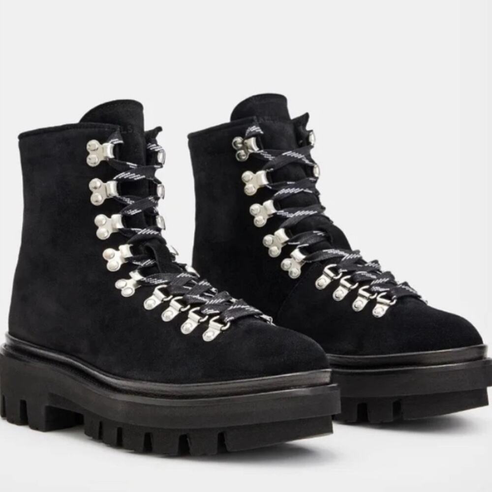 New ALL SAINTS WANDA SUEDE combat boots black color US 9 EU 39